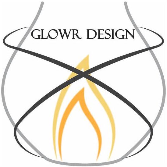 Logo containing stylized lantern shape with text reading "Glowr Design"