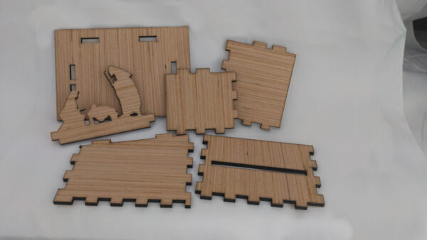 Bare wood Nativity kit pieces.